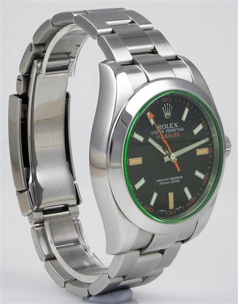 rolex oyster perpetual milgauss matte black dial green sapphire|rolex milgauss black price.